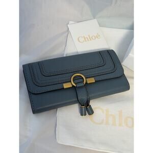 Chloe Marcie Blue Long Wallet Rare Blue & Gold Elegant Leather Wallet EUC